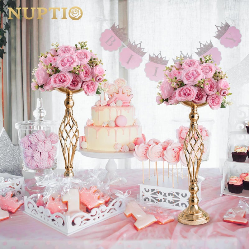 NUPTIO 2 Pcs Versatile Metal Flower Arrangement & Candle Holder Stand Set for Wedding Party Dinner Centerpiece Event Restaurant Hotel Decoration (Gold, 2 x M) - Image 3